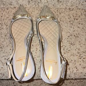 New Sam Edelman Fitzgerald Slingback Pump Silver Women 7 Kitten Heel Pointed Toe